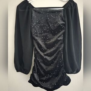 Macy Kids With Jules Black Puffer Velvet Dress Sleeve Side Ruching Size Small